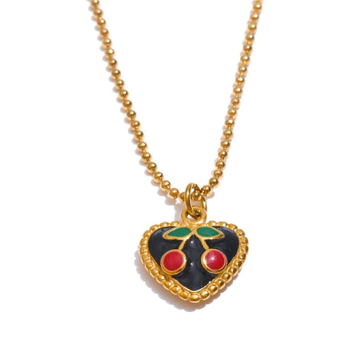 Gold Cherry Heart Necklace