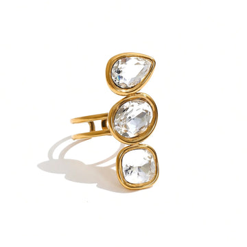Three Stone Adjustable Crystal Ring — clear front