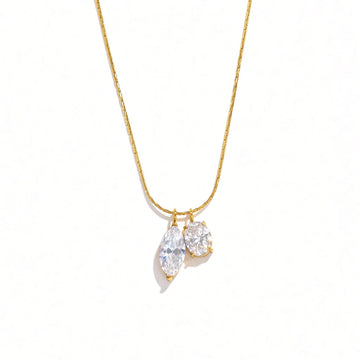 Double Crystal Drop Necklace — clear front