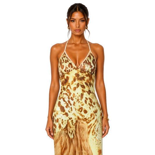 V-Neck Leopard Maxi Dress — close-up