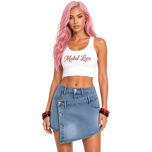 Denim mini Skort — close-up
