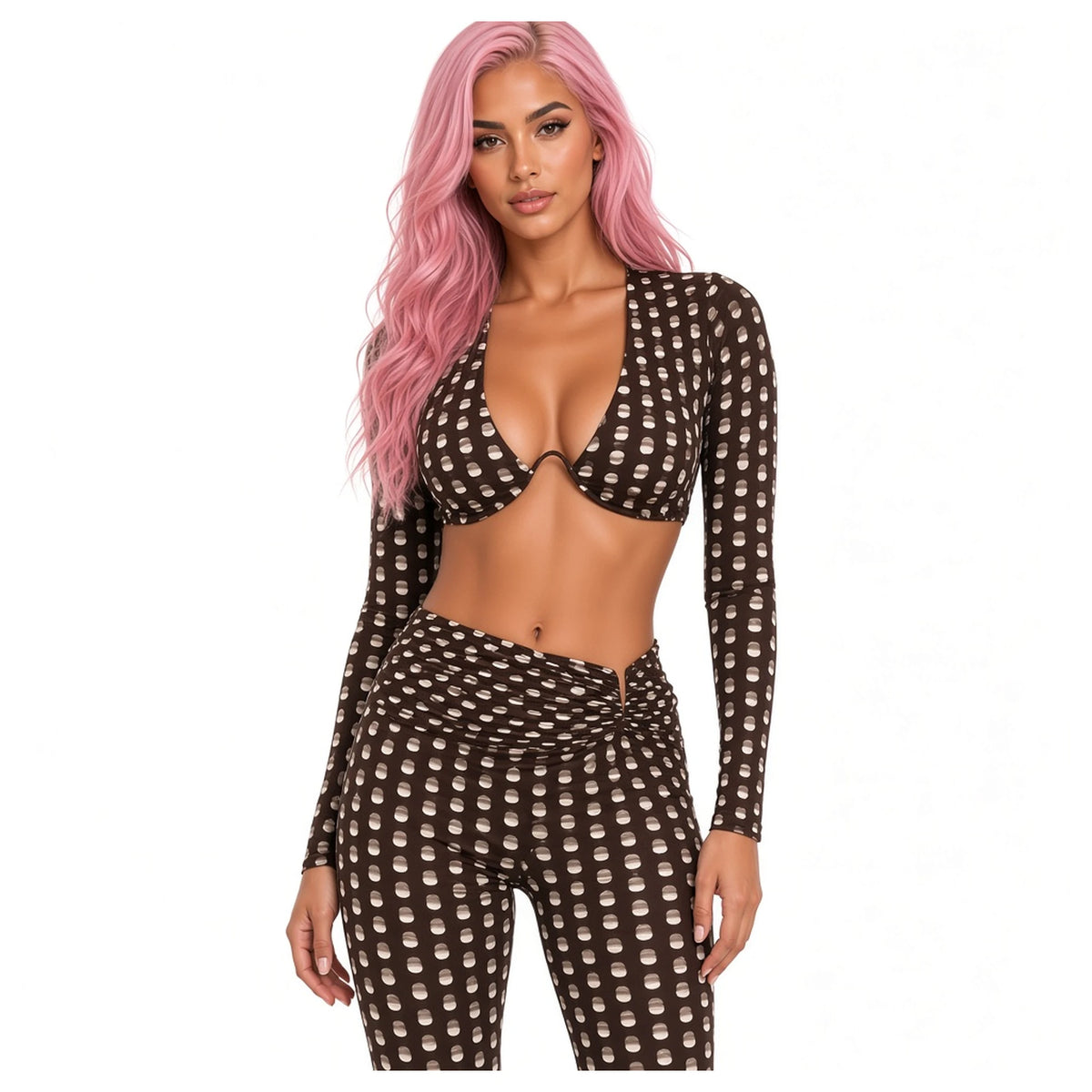Deep V Polka Dot Capri Set — close-up
