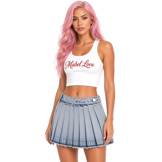 Y2K Pleated Denim Skirt — close-up