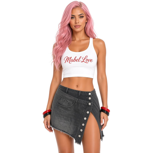 Double Black Denim Skirt — close-up
