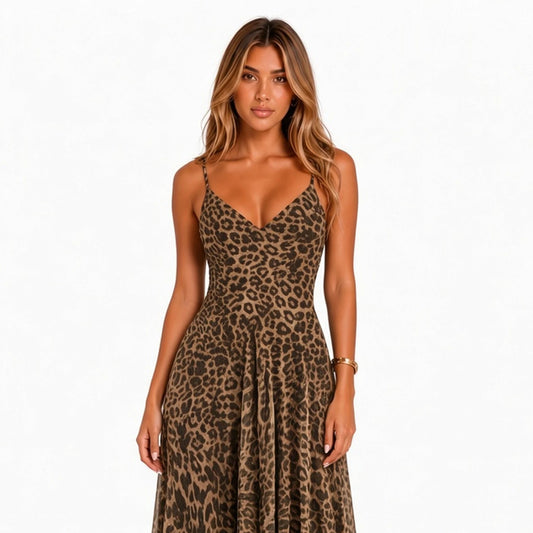 Leopard Print V-Neck Maxi Dress — close-up