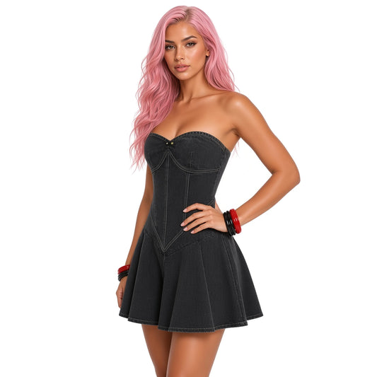 Strapless Denim Dress — close-up