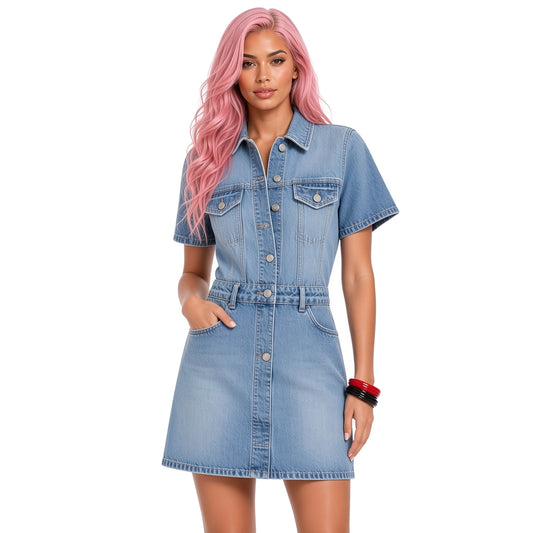 Blue Denim Summer Dress - Casual Chic Style — close-up