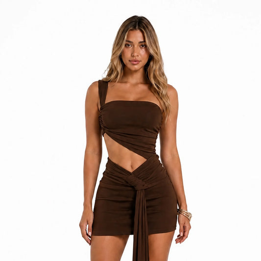 Cutout Ruffle Slip Mini Dress — close-up