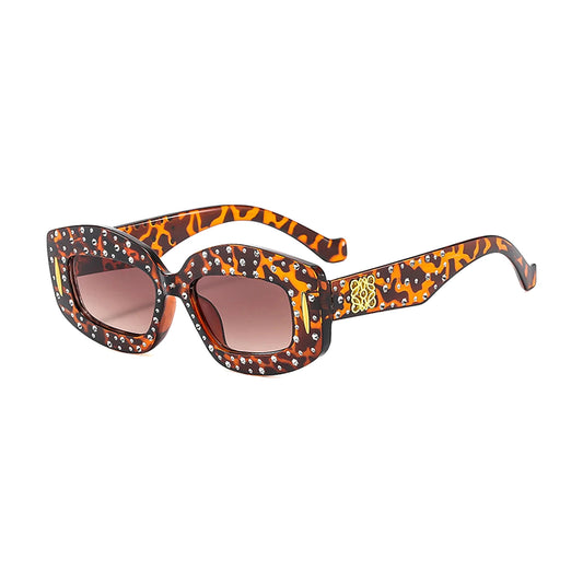 Studded Rectangle Sunglasses — Coffee Tea front