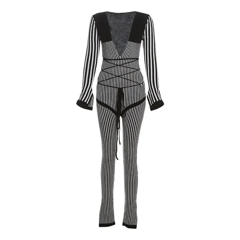 CONTRAST RIB KNIT JUMPSUIT