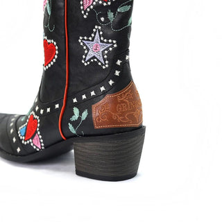 Cowboy High Boots with Embroidered Flowers and Hearts - Mabel Love Co - Cowboy High Cut Boots