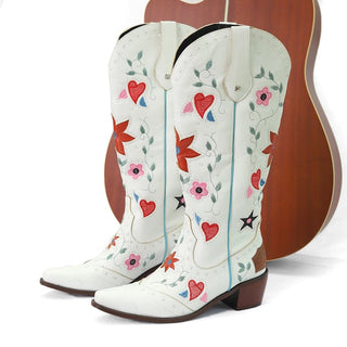 Cowboy High Boots with Embroidered Flowers and Hearts - Mabel Love Co - Cowboy High Cut Boots