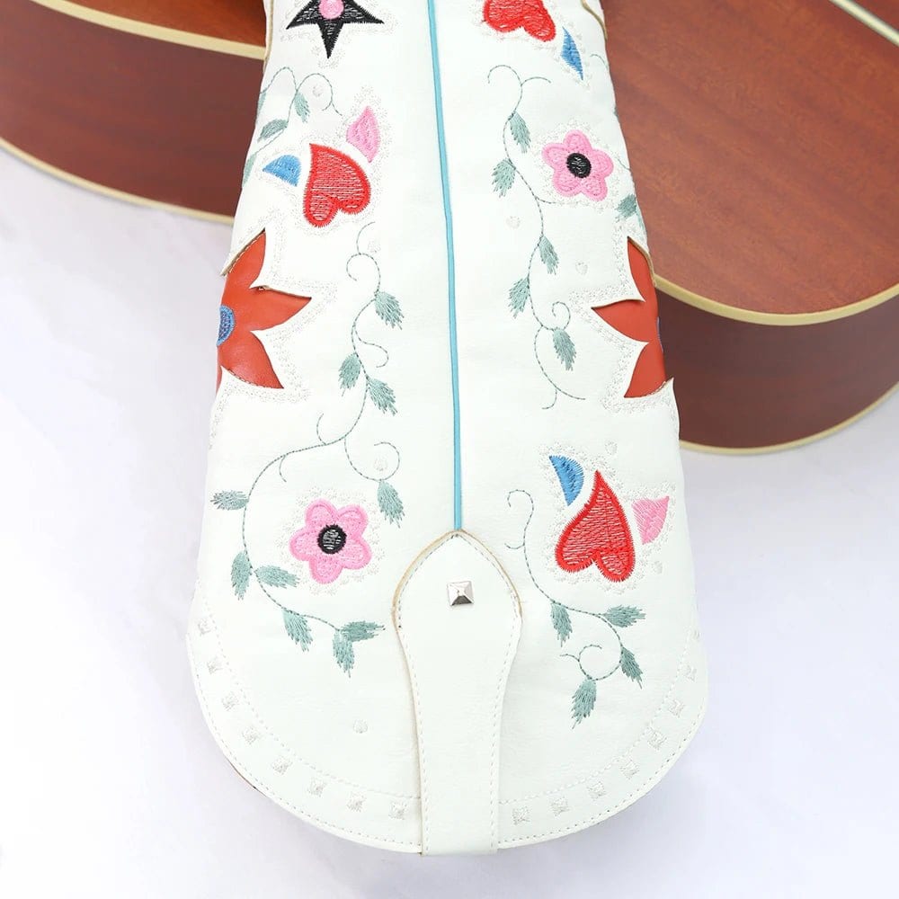 Cowboy High Boots with Embroidered Flowers and Hearts