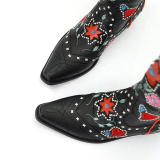 Cowboy High Boots with Embroidered Flowers and Hearts - Mabel Love Co - Cowboy High Cut Boots