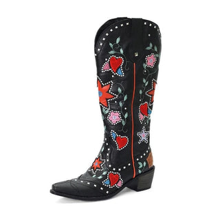 Cowboy High Boots with Embroidered Flowers and Hearts - Mabel Love Co - Cowboy High Cut Boots