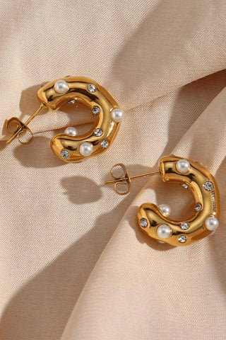 Crater Pearl Zirconia Hoop Earrings