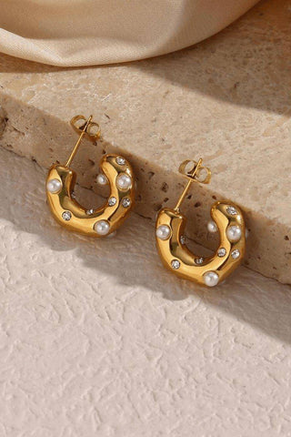 Crater Pearl Zirconia Hoop Earrings