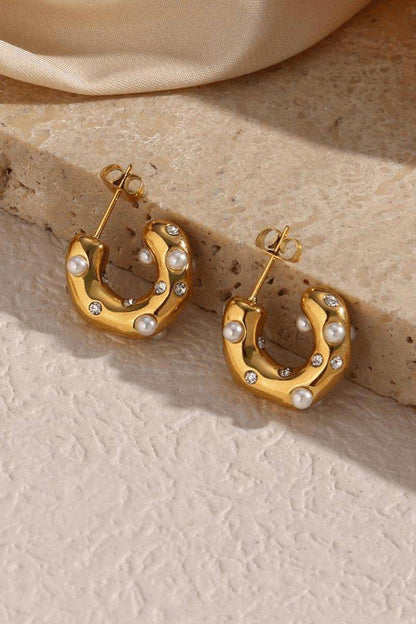 Crater Pearl Zirconia Hoop Earrings