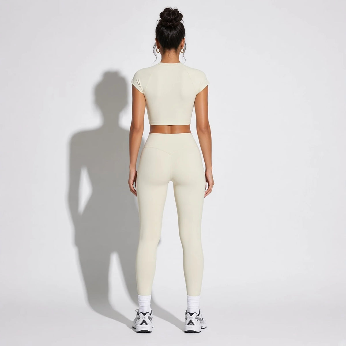 Short Sleeve Yoga Cropped Top — Cream back