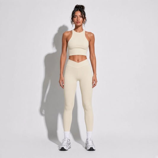 Ribbed Yoga Pants — Cream front