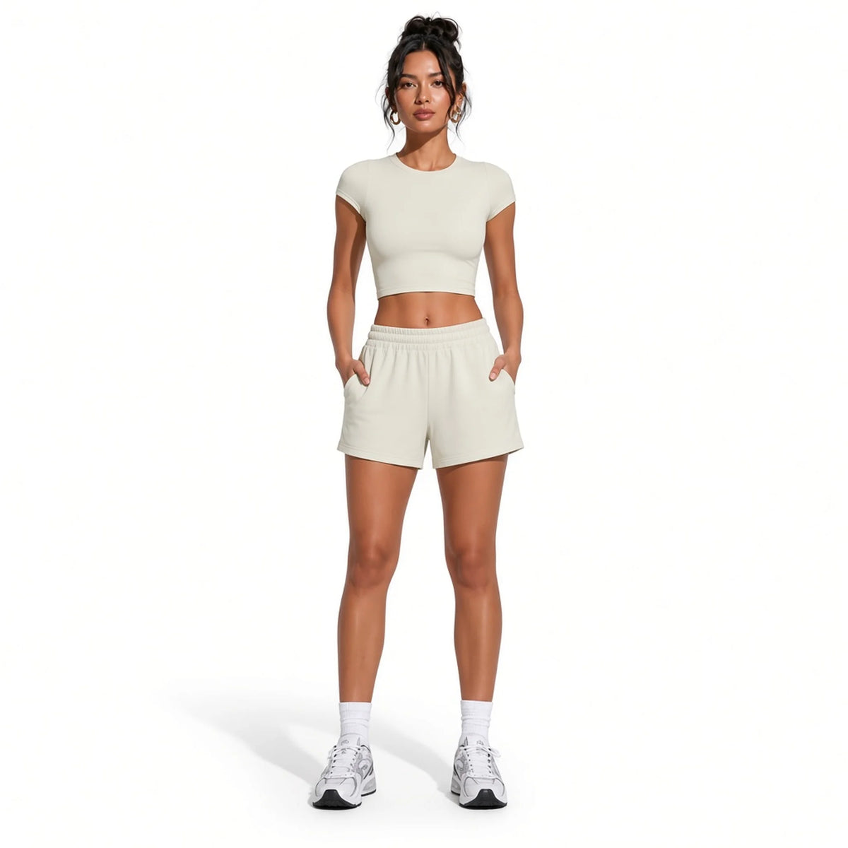 Short Sleeve Workout T-Shirt — Cream front