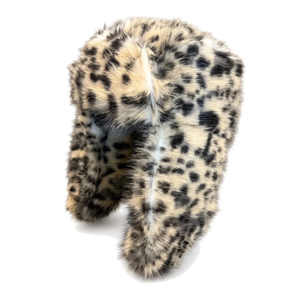 Leopard Plush Trapper Hat — cream leopard front