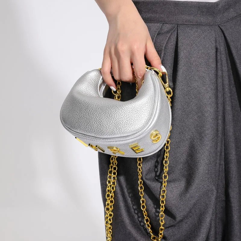 Crescent Mini Handbag with Gold Chain