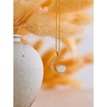 Crescent Moon, Star and Shell Necklace