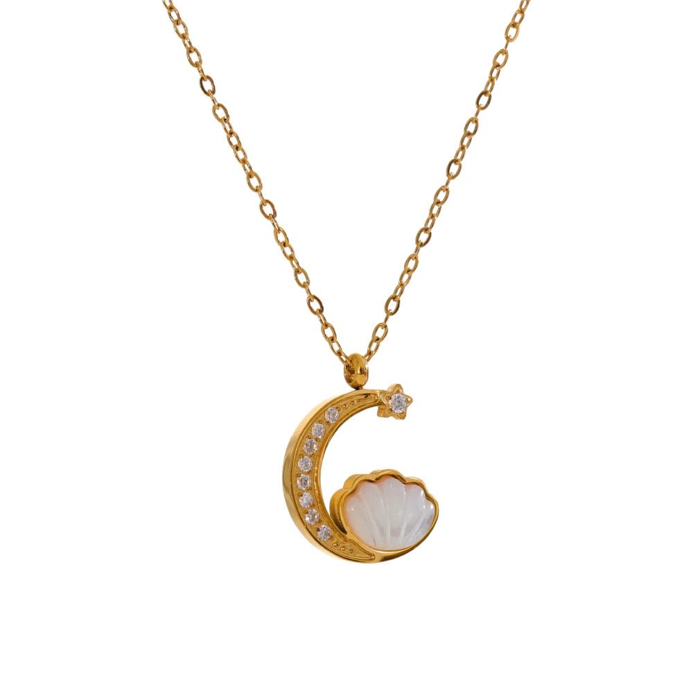 Crescent Moon, Star and Shell Necklace