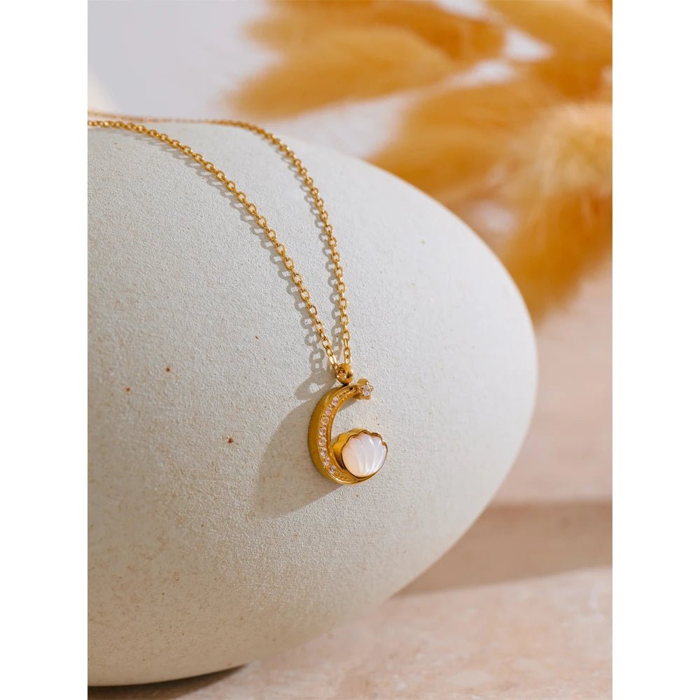 Crescent Moon, Star and Shell Necklace