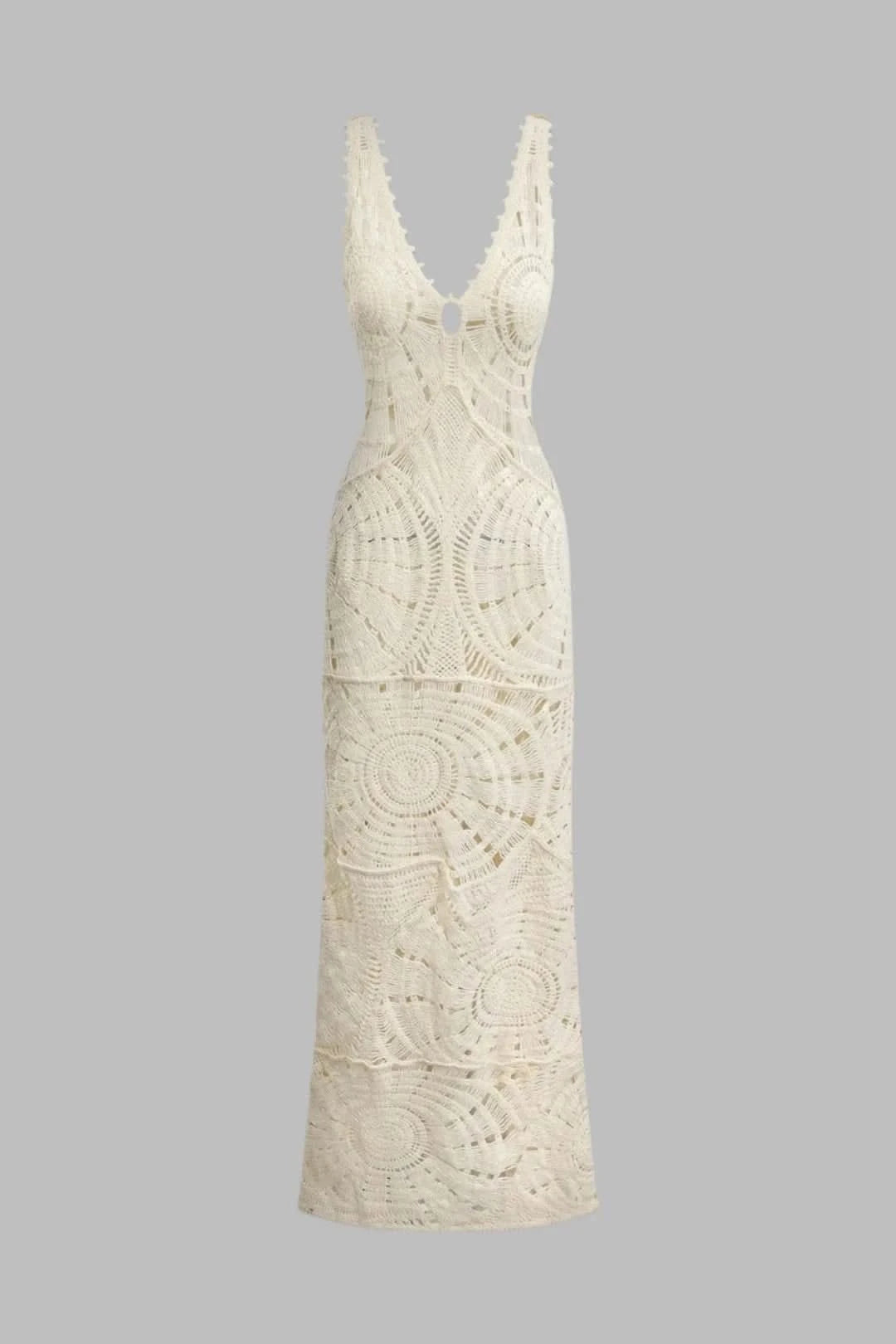 Crochet Hollow-Out Long Dress | MABEL LOVE Nude / L Crochet Hollow-Out Long Dress | MABEL LOVE Nude / L