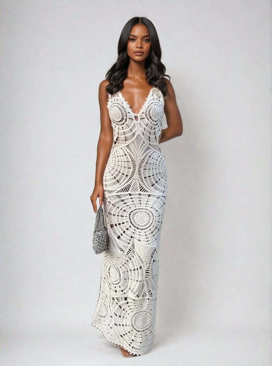 Crochet Hollow-Out Long Dress | MABEL LOVE Nude / L Crochet Hollow-Out Long Dress | MABEL LOVE Nude / L
