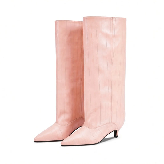 Crocodile Knee High Boots — pink side