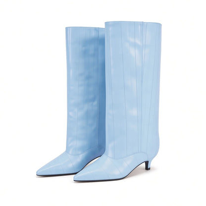 Crocodile Knee High Boots — sky blue front