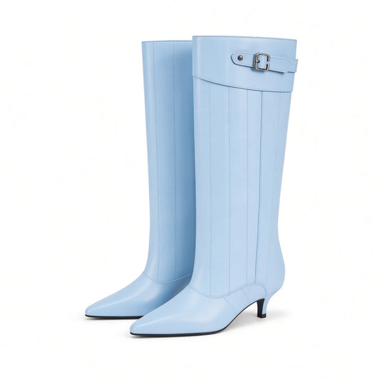 Crocodile Knee High Boots — sky blue side