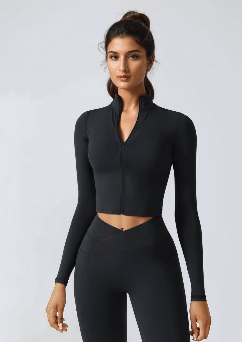 Black Crop Top Yoga Jacket