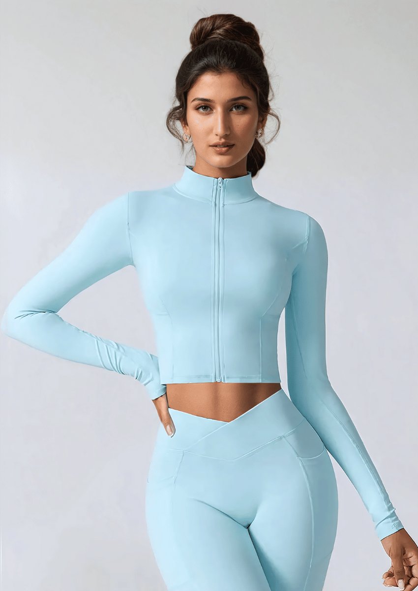 Light Blue Crop Top Yoga Jacket