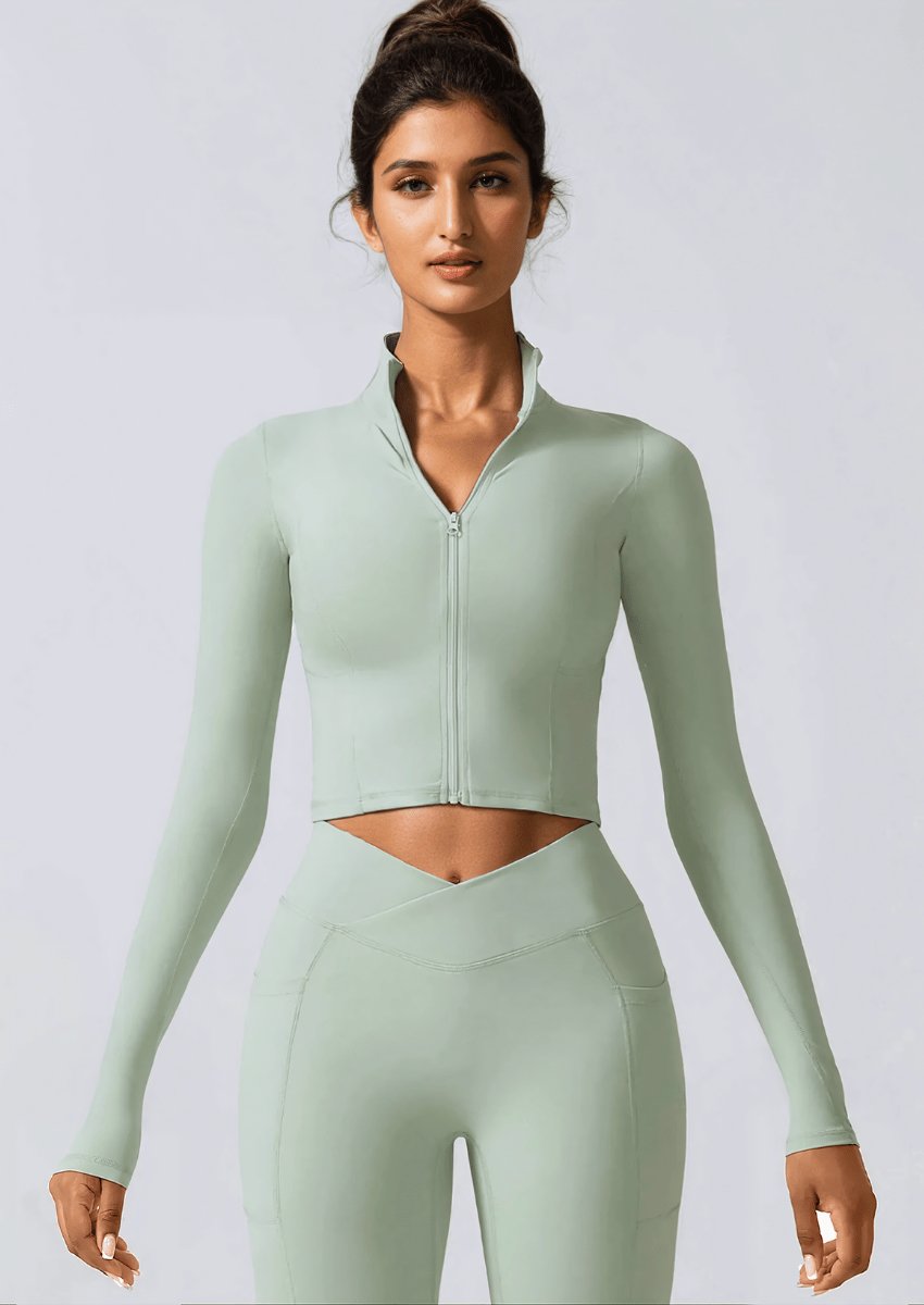 Dusty Green Crop Top Yoga Jacket