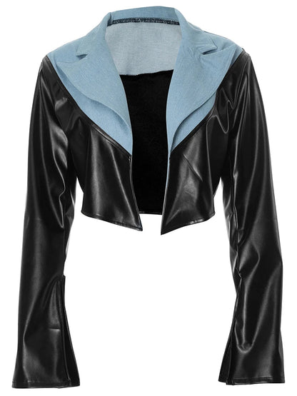 Cropped Leather & Denim Contrast Jacket