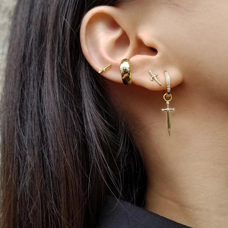 Cross Dagger Hoop Earrings