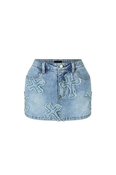 Cross Denim Mini Skirt