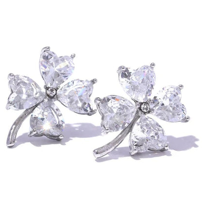 Cubic Zirconia Flower Stud Earrings