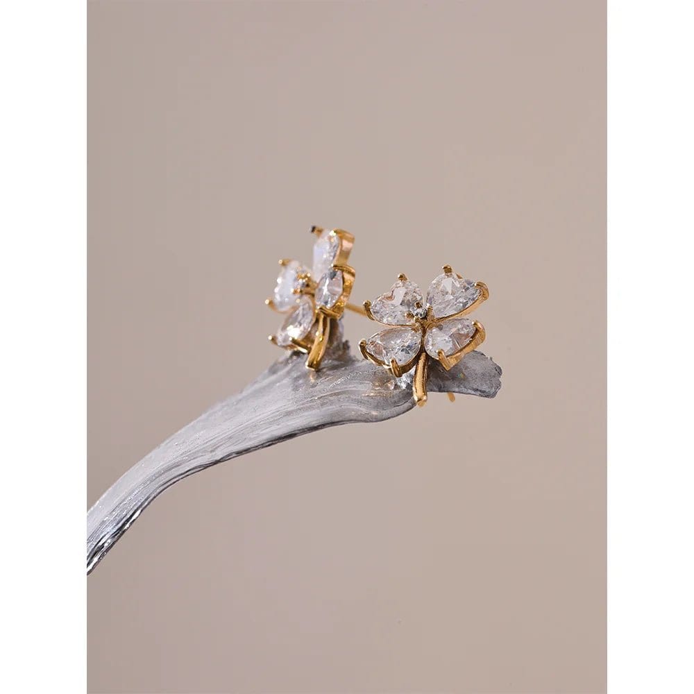 Cubic Zirconia Flower Stud Earrings