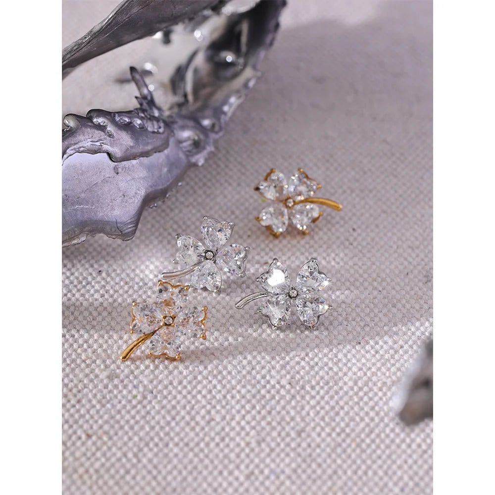 Cubic Zirconia Flower Stud Earrings