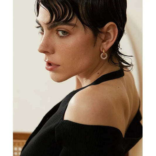 Gold Cubic Zirconia Halo Hoops