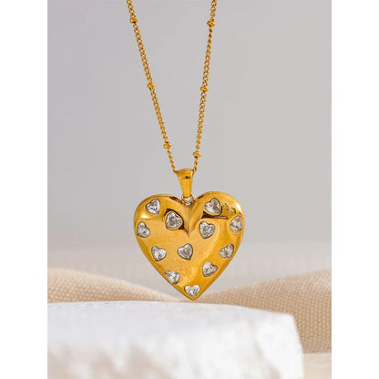 Close - up image of Cubic Zirconia Heart Gold Pendant Necklace