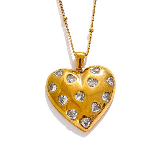 Cubic Zirconia Heart Gold Pendant Necklace