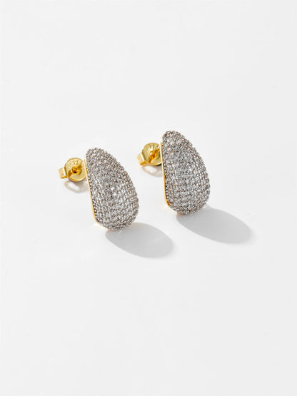 Curved Teardrop Stud Earrings - Gold