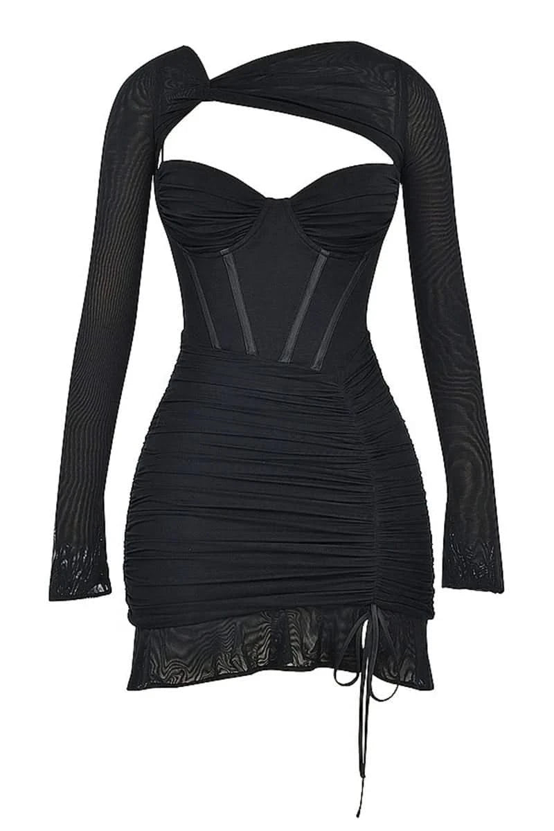Cut-Out Ruched Side Mini Dress Black / L Cut-Out Ruched Side Mini Dress Black / L