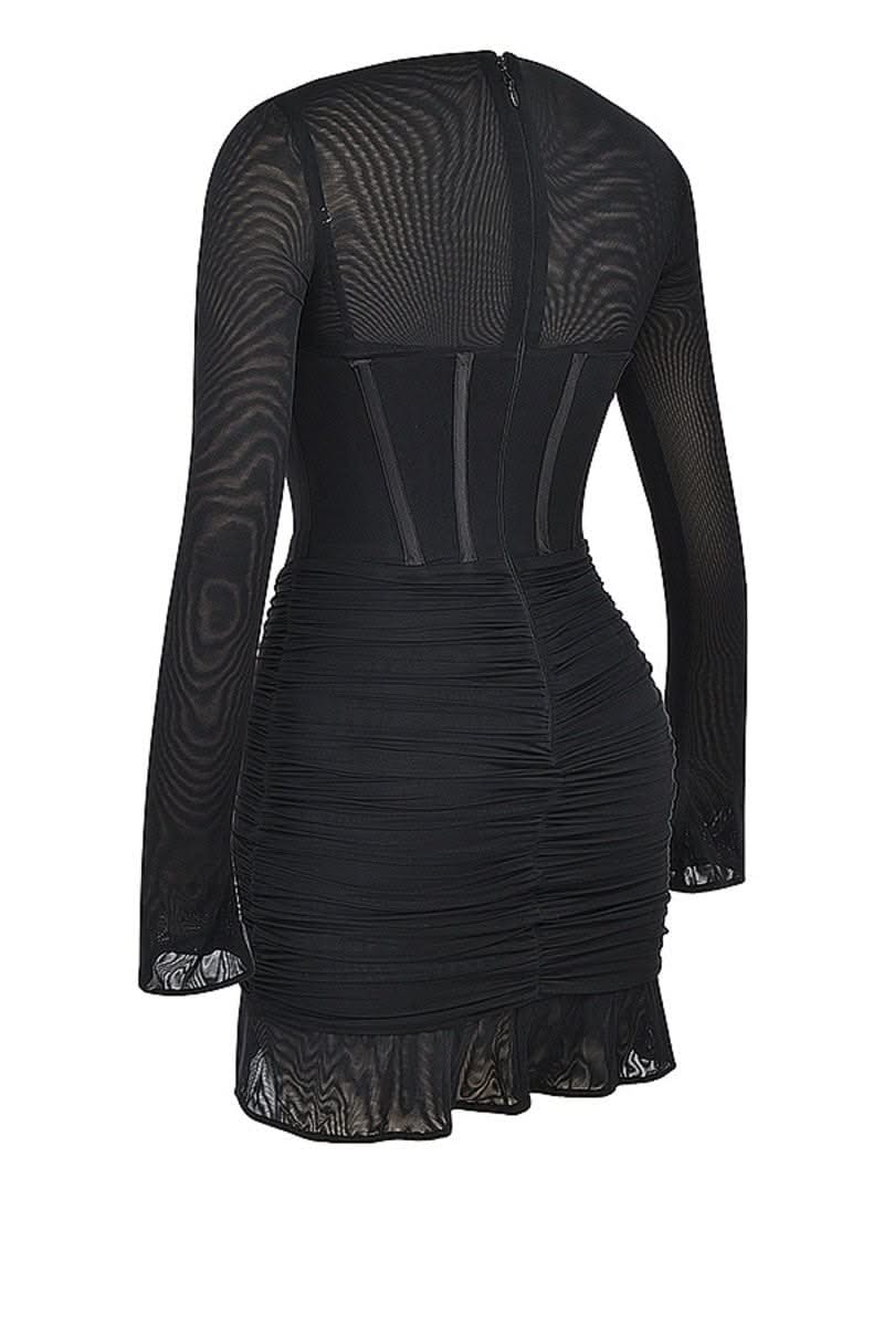 Cut-Out Ruched Side Mini Dress Black / L Cut-Out Ruched Side Mini Dress Black / L